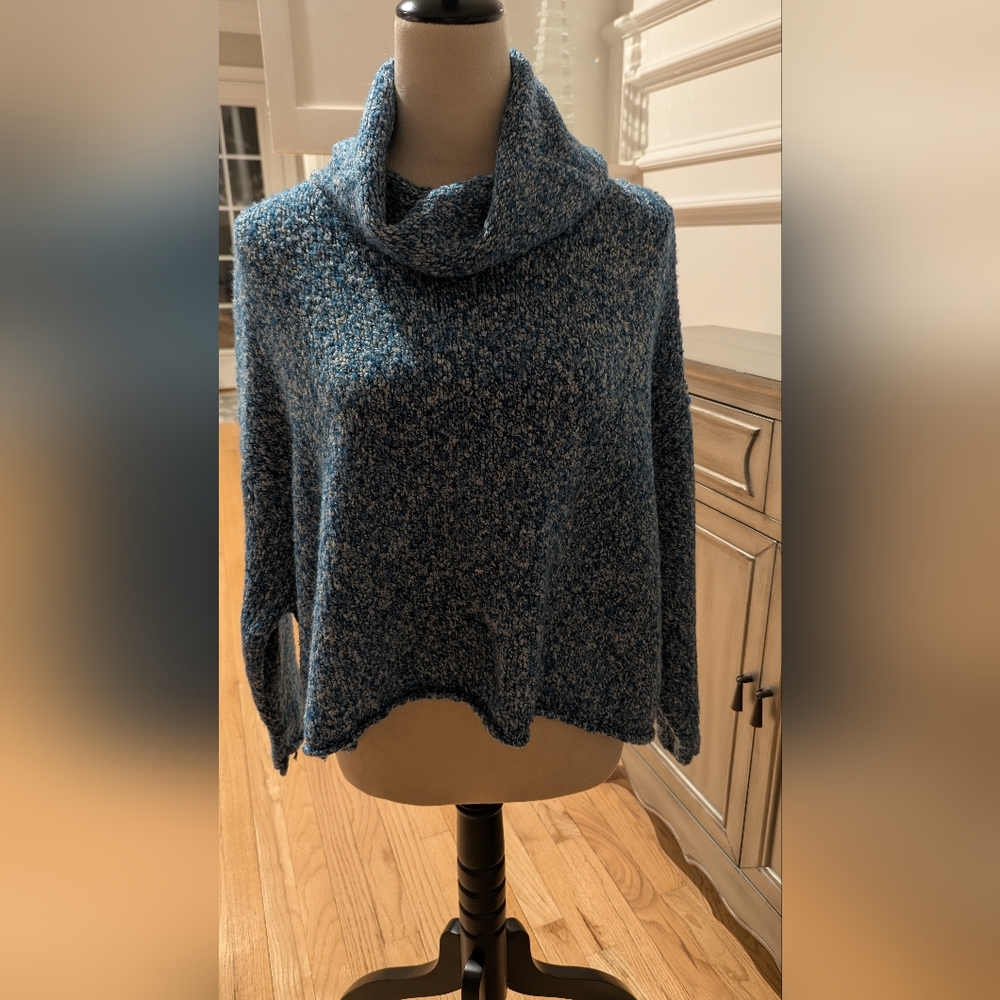 Cozy Chelsea and Theodore Blue Cowl Neck Dolman Sleeve Sweater